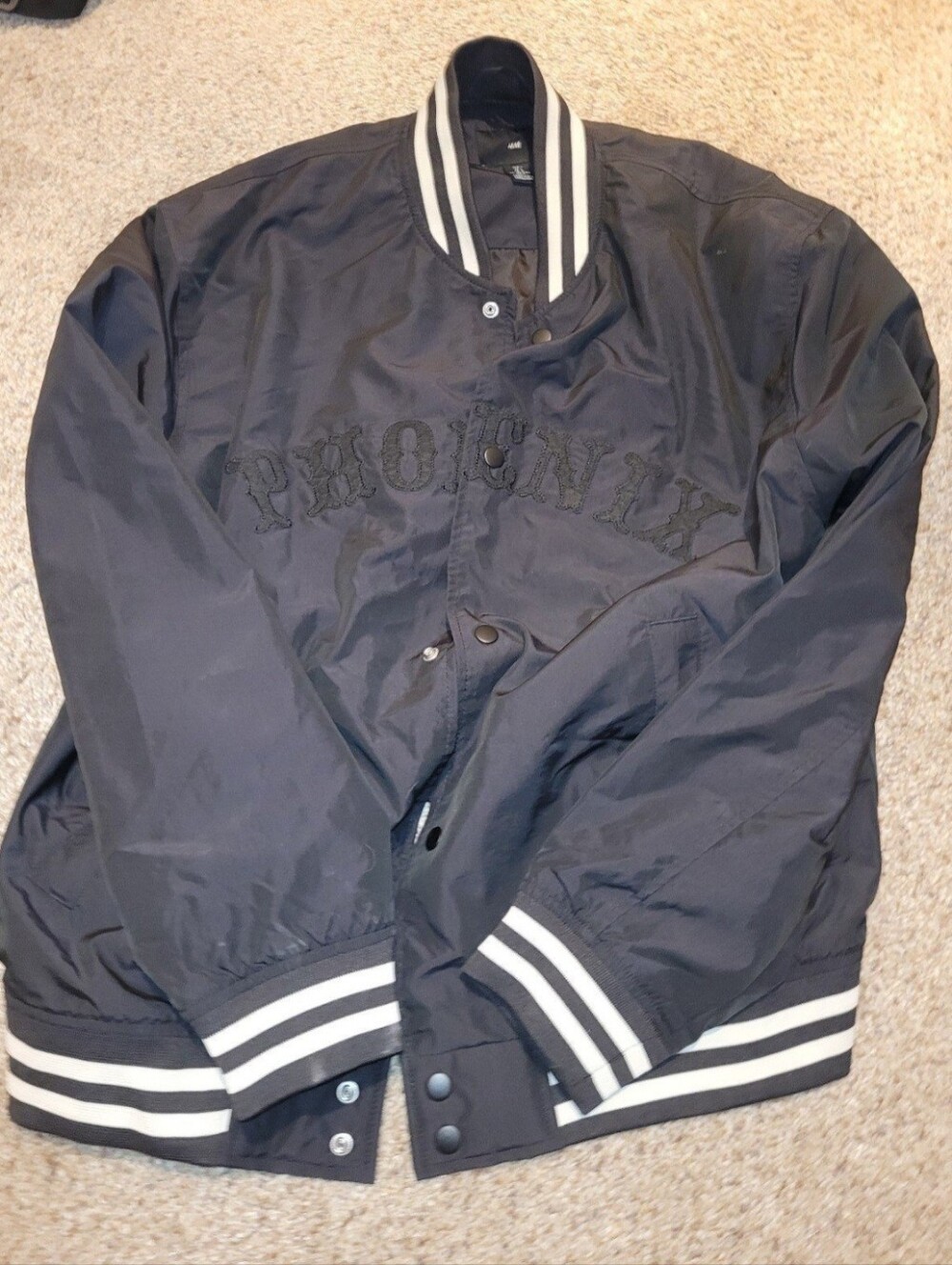 H&M Black Bomber Jacket with White Striped Ribbing